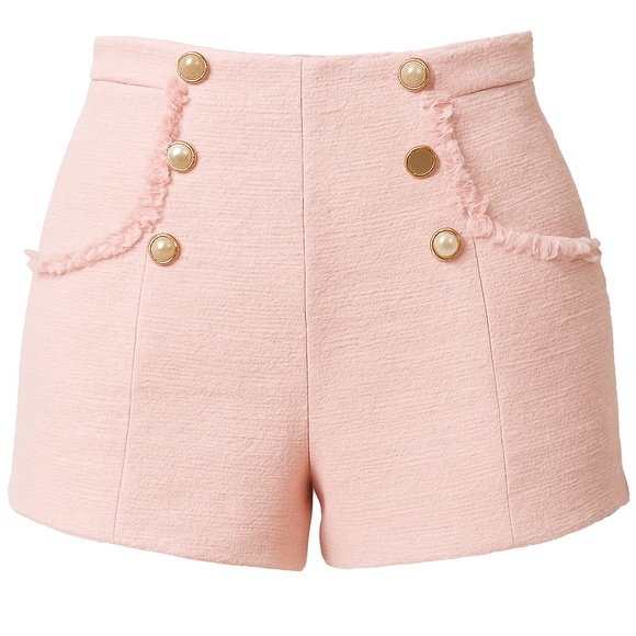Zara Women - Pink Tweed High-Waisted Shorts – Pearl Button Detail – Size S - Picture 1 of 9